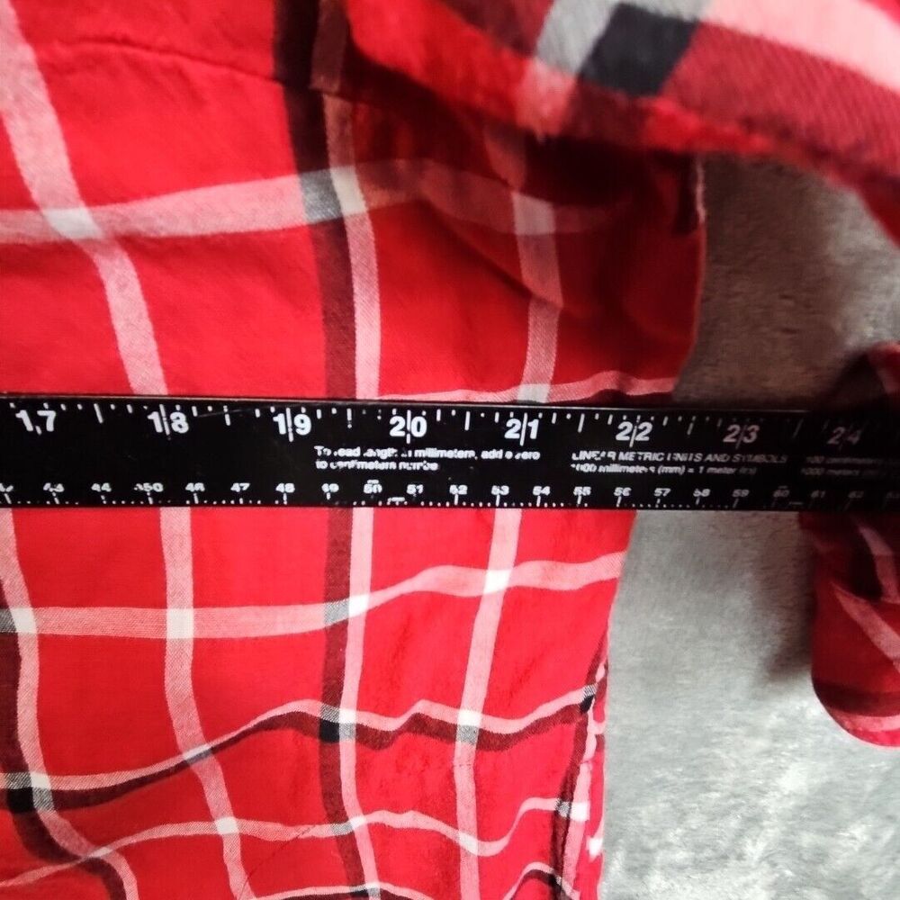 J Jill  Blouse Womens L Long Sleeve Red Plaid Button Tunic Long Length Pockets - Picture 4 of 12